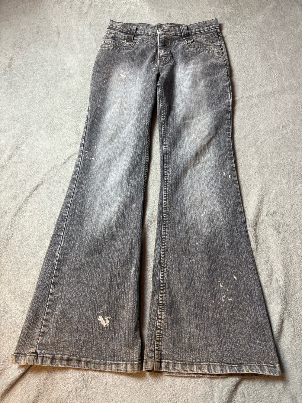 Y2K Women’s Casuals Grey Denim Washed Flared Jeans McBling Chic Size 31